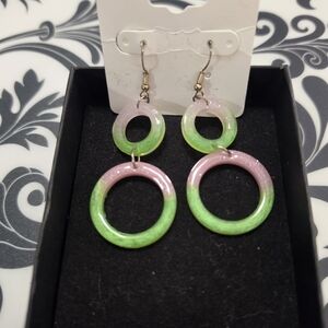 Pink & Green Gradient Hoop Drop Earrings - Women Jewelry